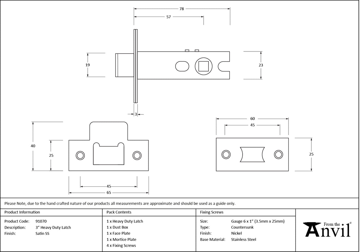 From The Anvil - SSS 3" Heavy Duty Latch | Sku. 91070 | Trade Door Handles.