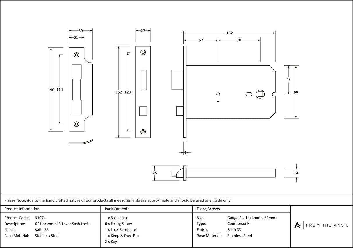 From The Anvil - SSS 6" Horizontal 5 Lever Sash Lock | Sku. 91074 | Trade Door Handles.