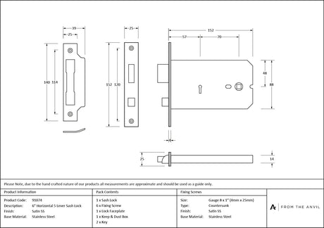 From The Anvil - SSS 6" Horizontal 5 Lever Sash Lock | Sku. 91074 | Trade Door Handles.