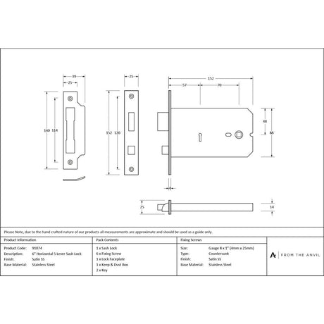 From The Anvil - SSS 6" Horizontal 5 Lever Sash Lock | Sku. 91074 | Trade Door Handles.