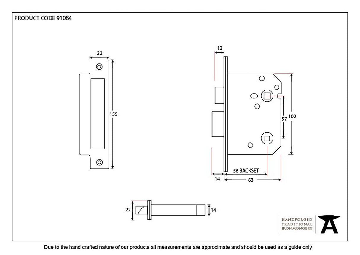 From The Anvil - Electro Brassed 3" Bathroom Mortice Lock | Sku. 91084 | Trade Door Handles.