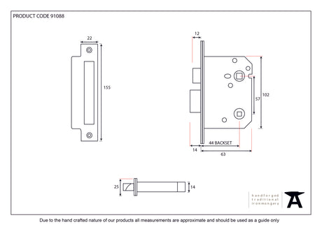 From The Anvil - Electro Brassed 2½" Bathroom Mortice Lock | Sku. 91088 | Trade Door Handles.