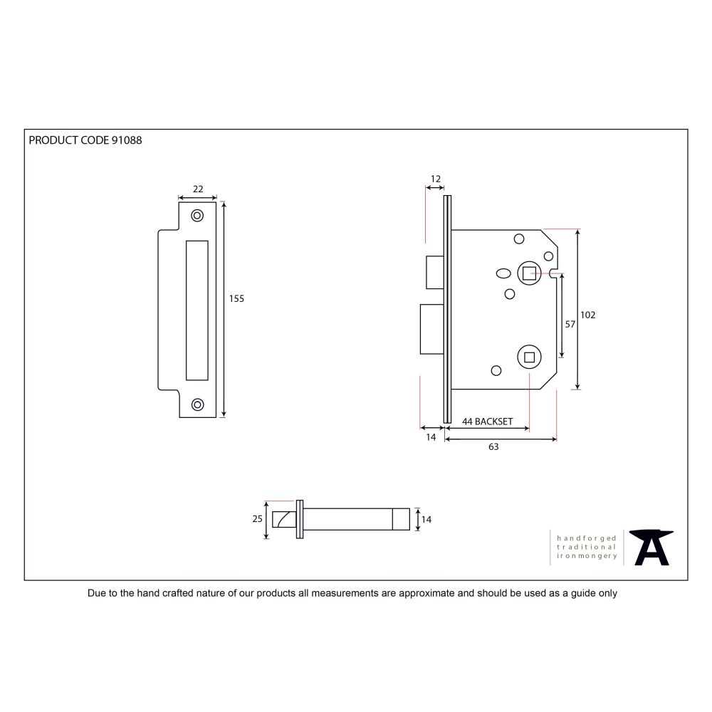From The Anvil - Electro Brassed 2½" Bathroom Mortice Lock | Sku. 91088 | Trade Door Handles.