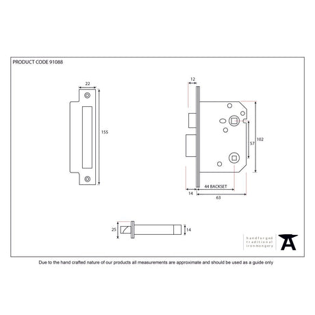 From The Anvil - Electro Brassed 2½" Bathroom Mortice Lock | Sku. 91088 | Trade Door Handles.