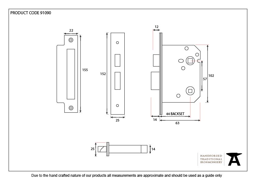 From The Anvil - Nickel 2½" Bathroom Mortice Lock | Sku. 91090 | Trade Door Handles.