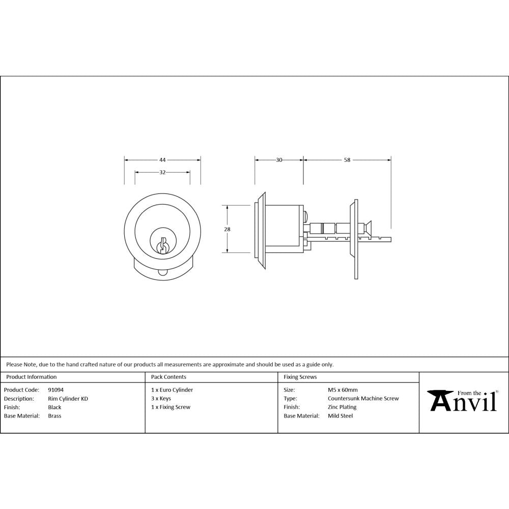 From The Anvil - Black Rim Cylinder KD | Sku. 91094 | Trade Door Handles.