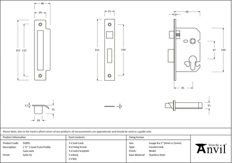 From The Anvil - SSS 2.5" Euro Profile Sash Lock | Sku. 91095 | Trade Door Handles.