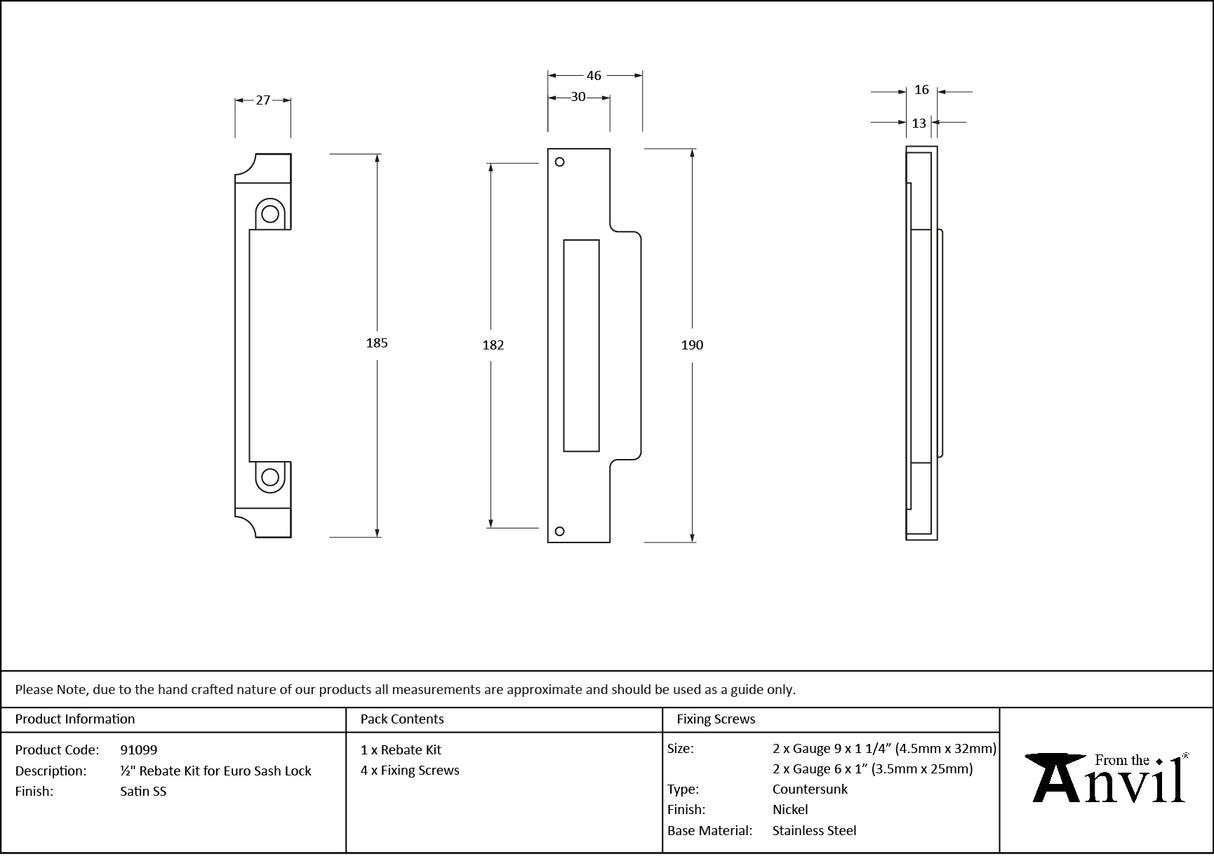 From The Anvil - SSS ½" Euro Sash Lock Rebate Kit | Sku. 91099 | Trade Door Handles.