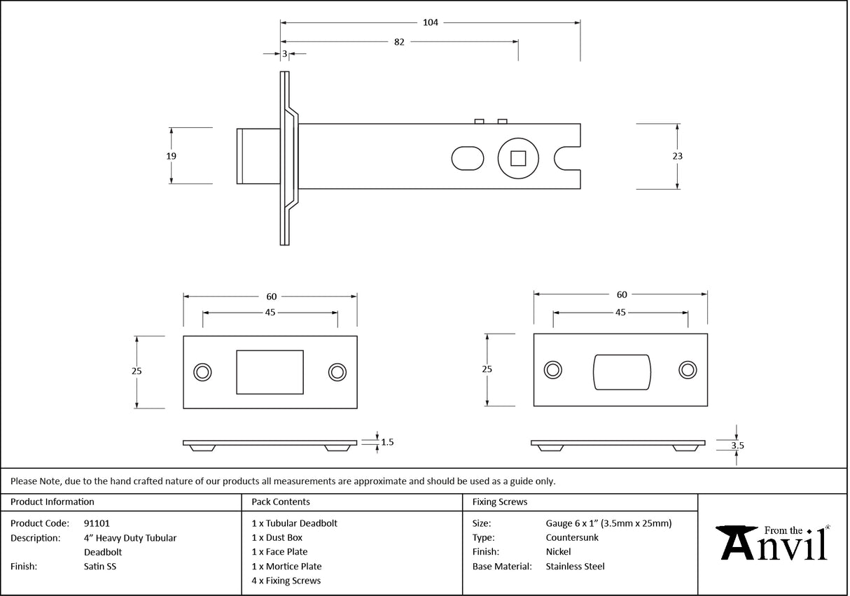 From The Anvil - SSS 4" Heavy Duty Tubular Deadbolt | Sku. 91101 | Trade Door Handles.