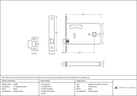 From The Anvil - Black 5" Horizontal Latch | Sku. 91109 | Trade Door Handles.