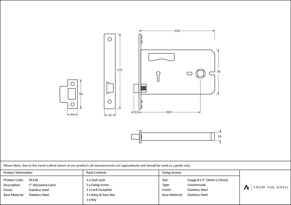 From The Anvil - SS 5" Horizontal Latch | Sku. 91110 | Trade Door Handles.