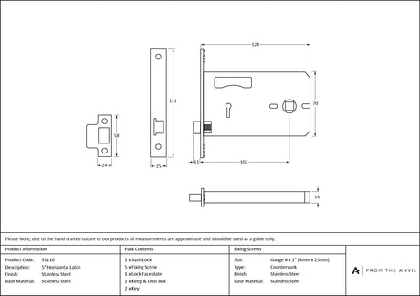 From The Anvil - SS 5" Horizontal Latch | Sku. 91110 | Trade Door Handles.