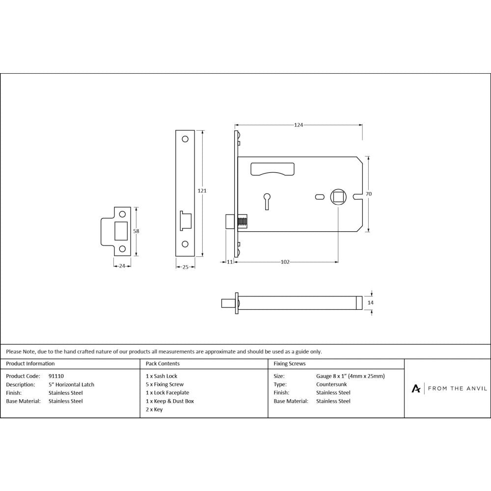 From The Anvil - SS 5" Horizontal Latch | Sku. 91110 | Trade Door Handles.