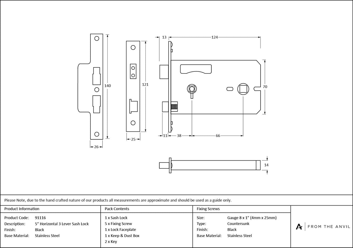 From The Anvil - Black 5" Horizontal Bathroom Lock | Sku. 91117 | Trade Door Handles.