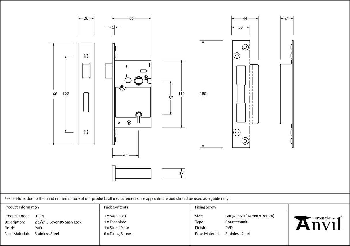 From The Anvil - PVD 2½" 5 Lever BS Sash Lock | Sku. 91120 | Trade Door Handles.