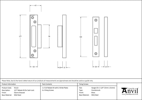 From The Anvil - Electro Brassed ½" Rebate Kit for Sash Lock | Sku. 91122 | Trade Door Handles.