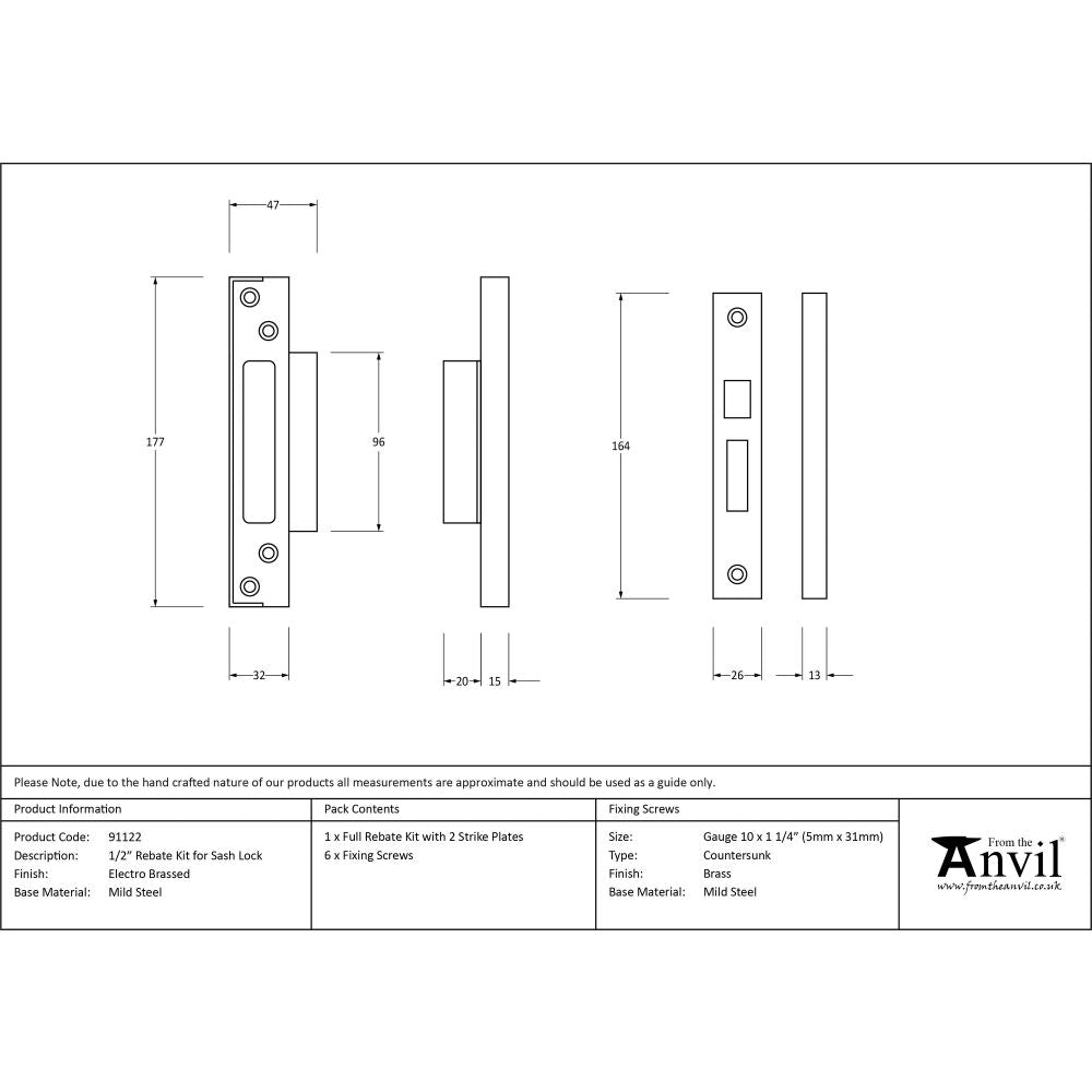 From The Anvil - Electro Brassed 1/2" Rebate Kit for Sash Lock | Sku. 91122 | Trade Door Handles.