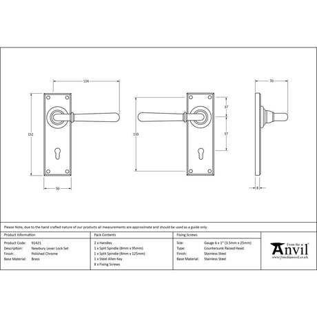 From The Anvil - Polished Chrome Newbury Lever Lock Set | Sku. 91421 | Trade Door Handles.