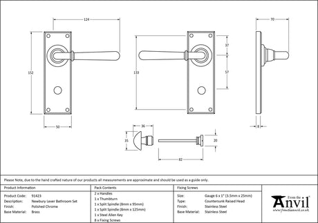 From The Anvil - Polished Chrome Newbury Lever Bathroom Set | Sku. 91423 | Trade Door Handles.