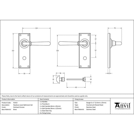 From The Anvil - Polished Chrome Newbury Lever Bathroom Set | Sku. 91423 | Trade Door Handles.