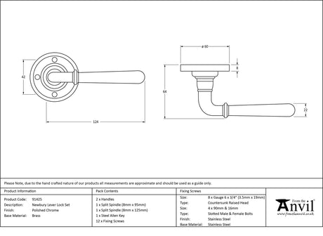 From The Anvil - Polished Chrome Newbury Lever on Rose Set | Sku. 91425 | Trade Door Handles.