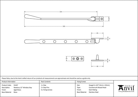From The Anvil - Aged Brass 12" Newbury Stay | Sku. 91447 | Trade Door Handles.
