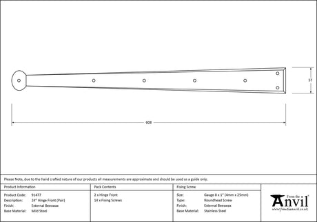 From The Anvil - External Beeswax 24" Penny End Hinge Front (pair) | Sku. 91477 | Trade Door Handles.