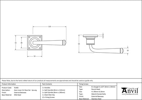 From The Anvil - External Beeswax Avon Lever on Rose Set Sprung | Sku. 91483 | Trade Door Handles.