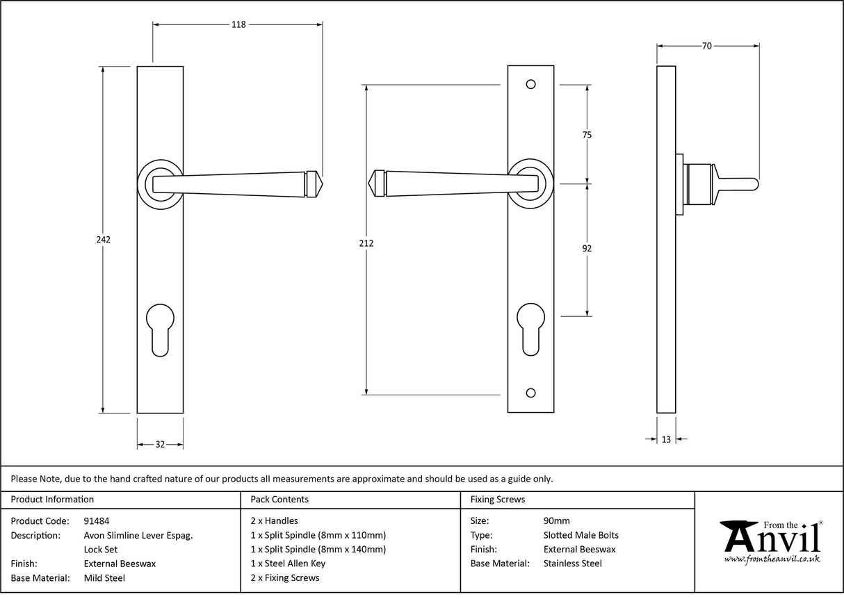 From The Anvil - External Beeswax Avon Slimline Lever Espag. Lock Set | Sku. 91484 | Trade Door Handles.