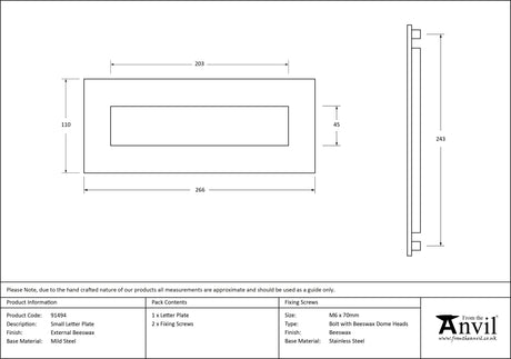 From The Anvil - External Beeswax Small Letter Plate | Sku. 91494 | Trade Door Handles.