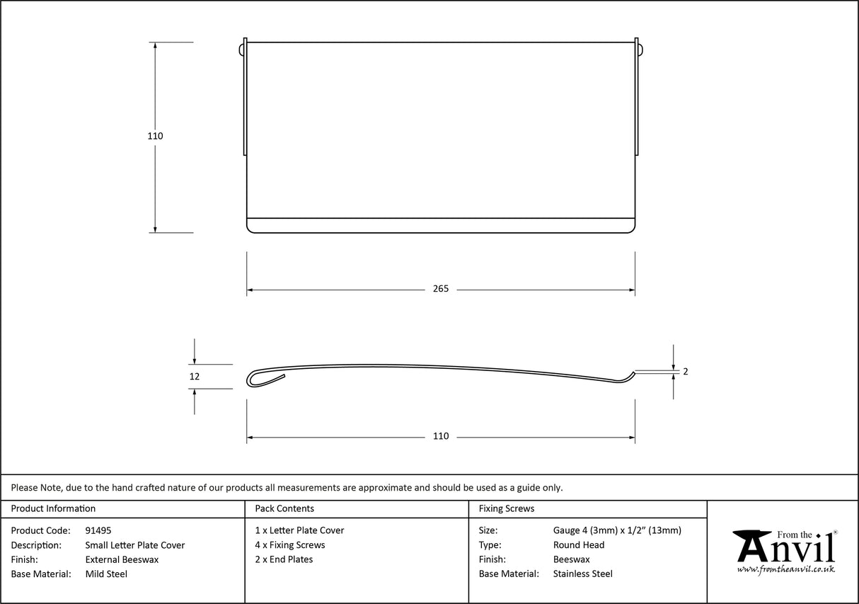 From The Anvil - External Beeswax Small Letter Plate Cover | Sku. 91495 | Trade Door Handles.