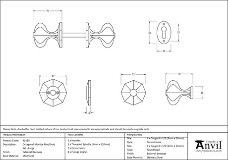 From The Anvil - External Beeswax Large Octagonal Mortice/Rim Knob Set | Sku. 91499 | Trade Door Handles.