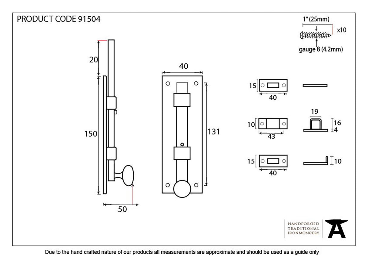 From The Anvil - External Beeswax 6" Universal Bolt | Sku. 91504 | Trade Door Handles.