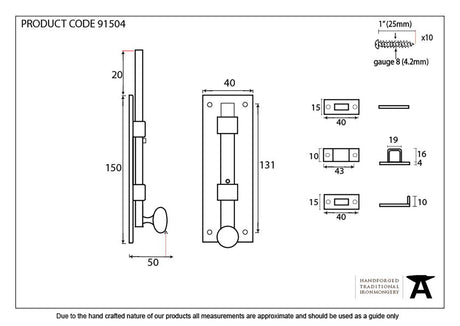 From The Anvil - External Beeswax 6" Universal Bolt | Sku. 91504 | Trade Door Handles.