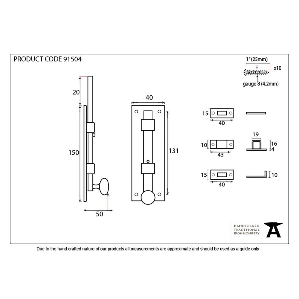 From The Anvil - External Beeswax 6" Universal Bolt | Sku. 91504 | Trade Door Handles.