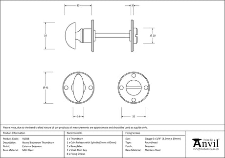 From The Anvil - External Beeswax Round Bathroom Thumbturn | Sku. 91508 | Trade Door Handles.