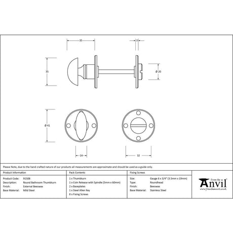 From The Anvil - External Beeswax Round Bathroom Thumbturn | Sku. 91508 | Trade Door Handles.