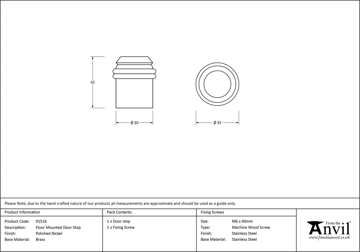 From The Anvil - Polished Nickel Floor Mounted Door Stop | Sku. 91516 | Trade Door Handles.