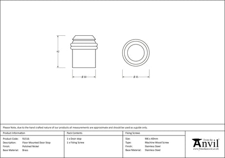 From The Anvil - Polished Nickel Floor Mounted Door Stop | Sku. 91516 | Trade Door Handles.