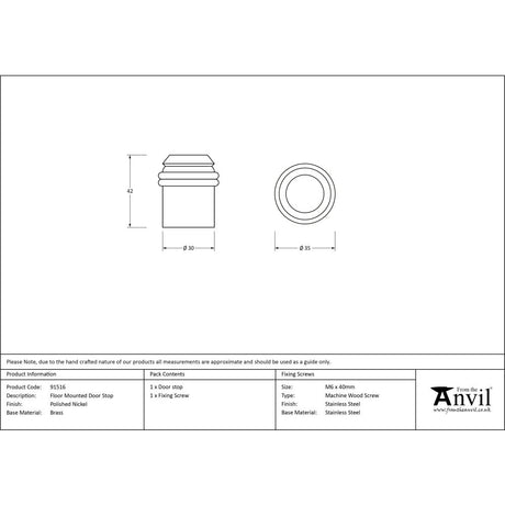 From The Anvil - Polished Nickel Floor Mounted Door Stop | Sku. 91516 | Trade Door Handles.