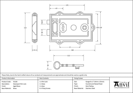 From The Anvil - Aged Brass Davenport Rim Lock | Sku. 91528 | Trade Door Handles.