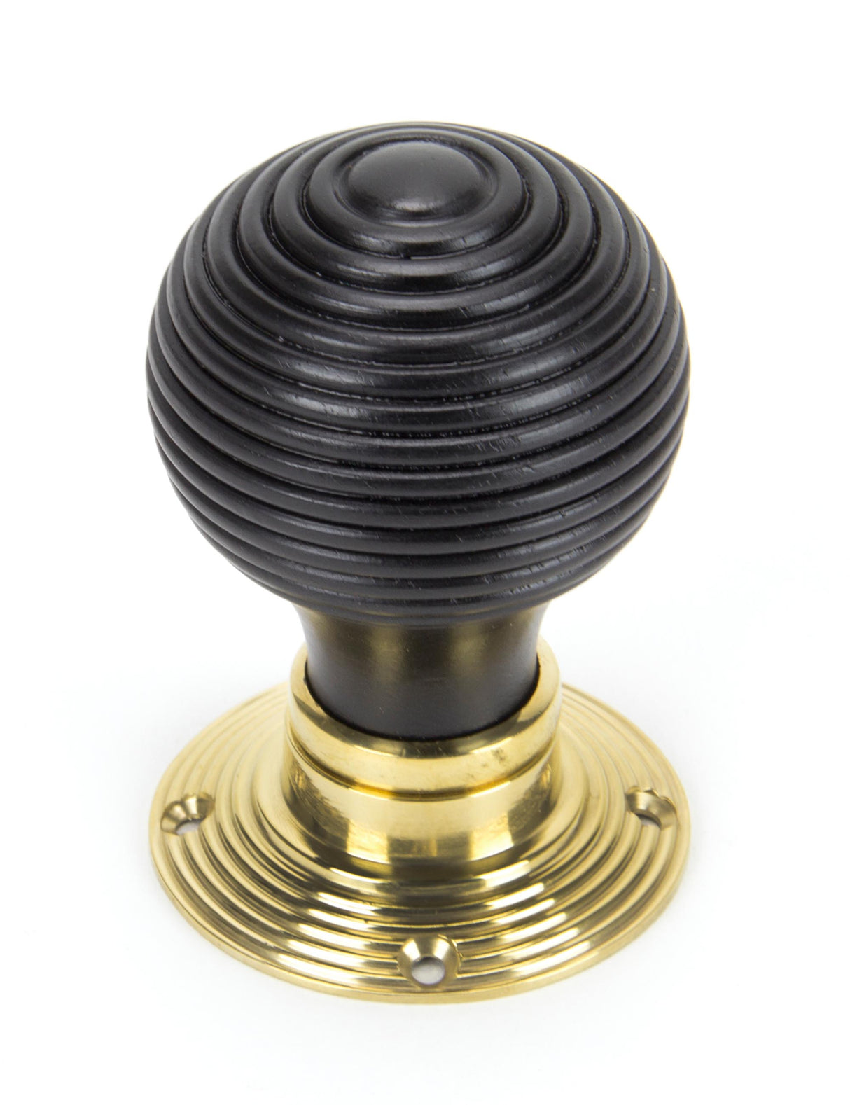 From The Anvil - Ebony & Polished Brass Beehive Mortice/Rim Knob Set | Sku. 91729 | Trade Door Handles.