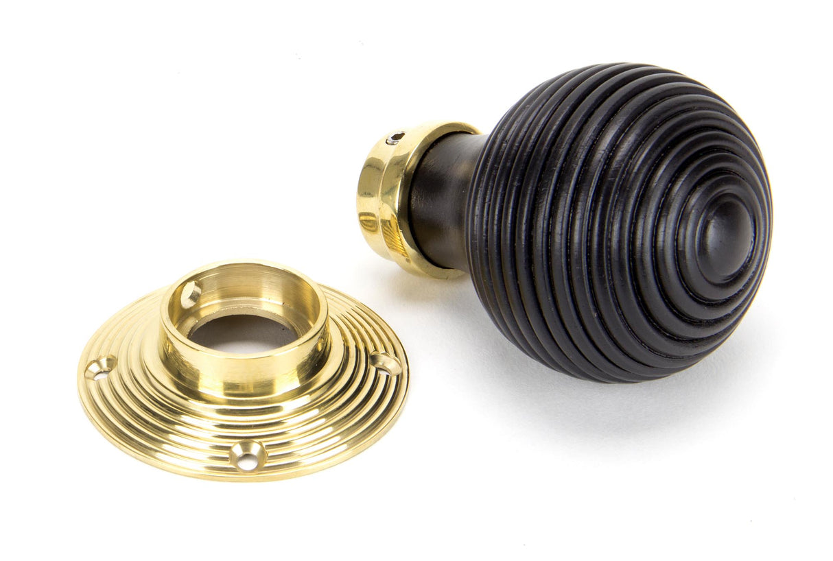 From The Anvil - Ebony & Polished Brass Beehive Mortice/Rim Knob Set | Sku. 91729 | Trade Door Handles.