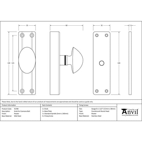 From The Anvil - Pewter knob for Cremone Bolt | Sku. 91789 | Trade Door Handles.