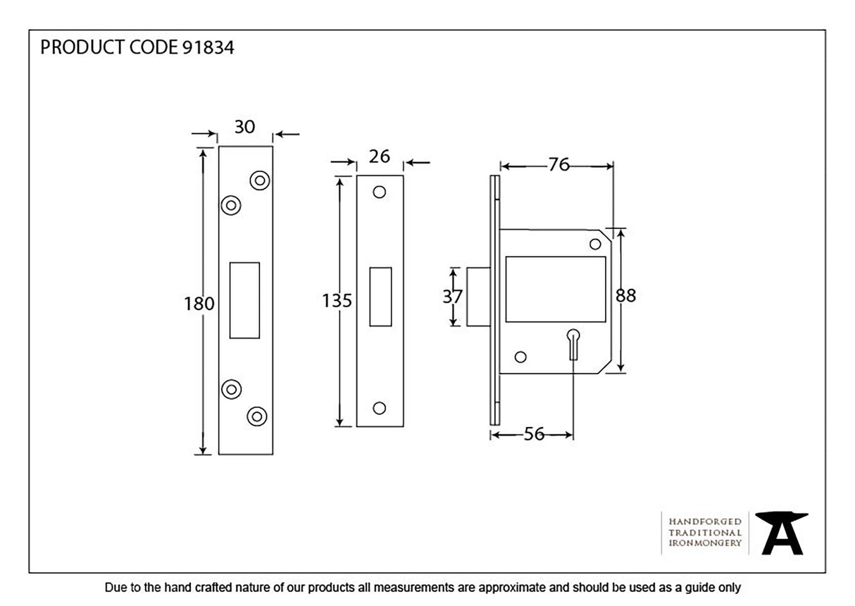 From The Anvil - PVD 3" 5 Lever BS Deadlock KA | Sku. 91834 | Trade Door Handles.