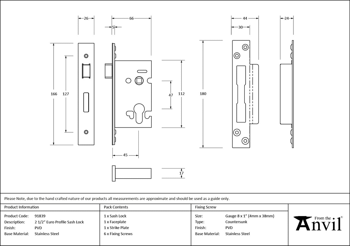From The Anvil - PVD 2.5" Euro Profile Sash Lock | Sku. 91839 | Trade Door Handles.