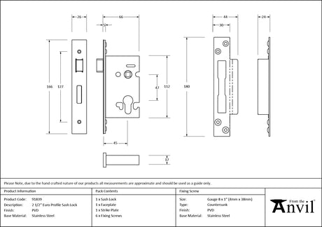 From The Anvil - PVD 2.5" Euro Profile Sash Lock | Sku. 91839 | Trade Door Handles.