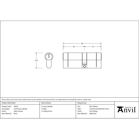 From The Anvil - Satin Chrome 35/45 Euro Cylinder | Sku. 91852 | Trade Door Handles.