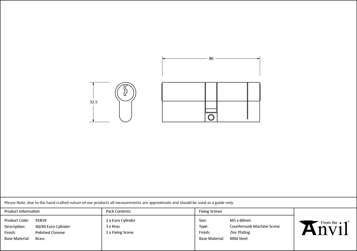 From The Anvil - Polished Chrome 40/40 Euro Cylinder | Sku. 91859 | Trade Door Handles.