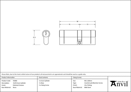 From The Anvil - Polished Chrome 35/45 Euro Cylinder | Sku. 91860 | Trade Door Handles.